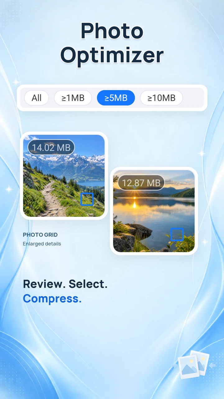 EasyClean Photo Optimizer preview: review, select, compress